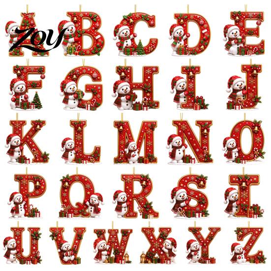 Indoor Holiday Decorations Cute Snowman Letter Christmas Ornament, 2D Flat Personalized A-Z Alphabet Clear Pattern Hanging Decor Acrylic Pendant