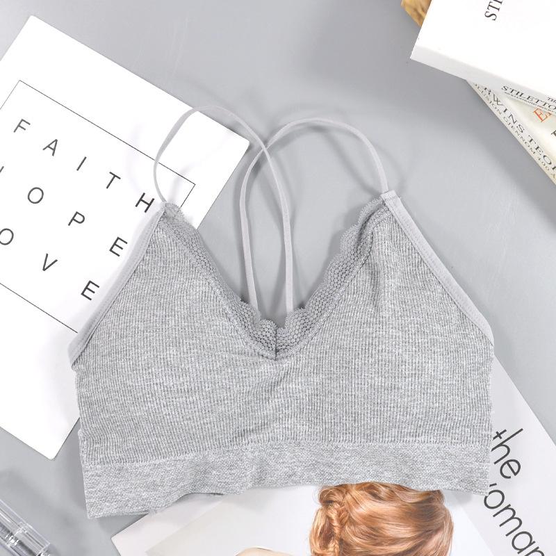 

Безшовні тонкі бретелі Cross Beauty Back Lace Edge Beauty Back Спортивний бюстгальтер для йоги One Size сірий