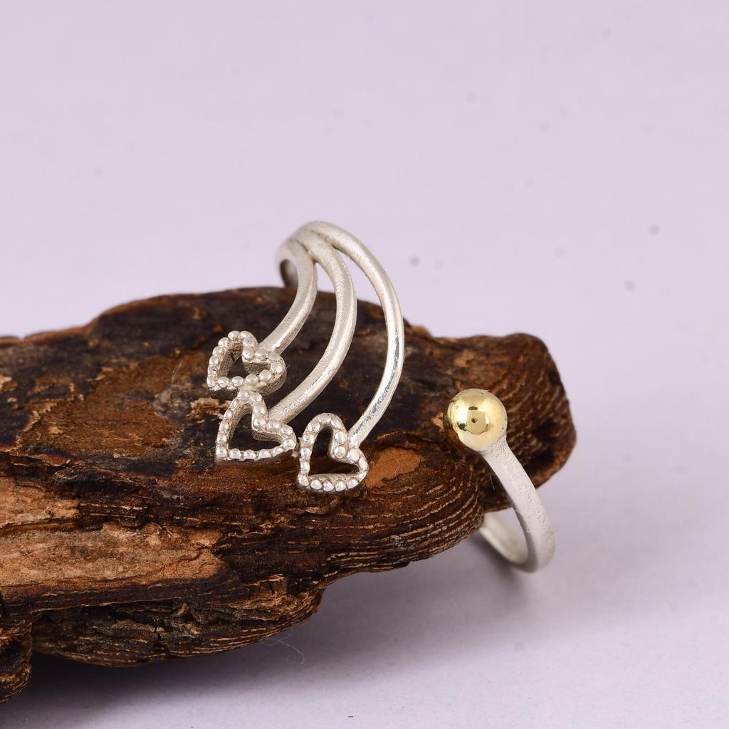 Triple Heart Silver Ring, 925 Sterling Silver Open Ring, Minimalist Heart Ring, Adjustable Love Ring, Dainty Romantic Jewelry, Gift for Her