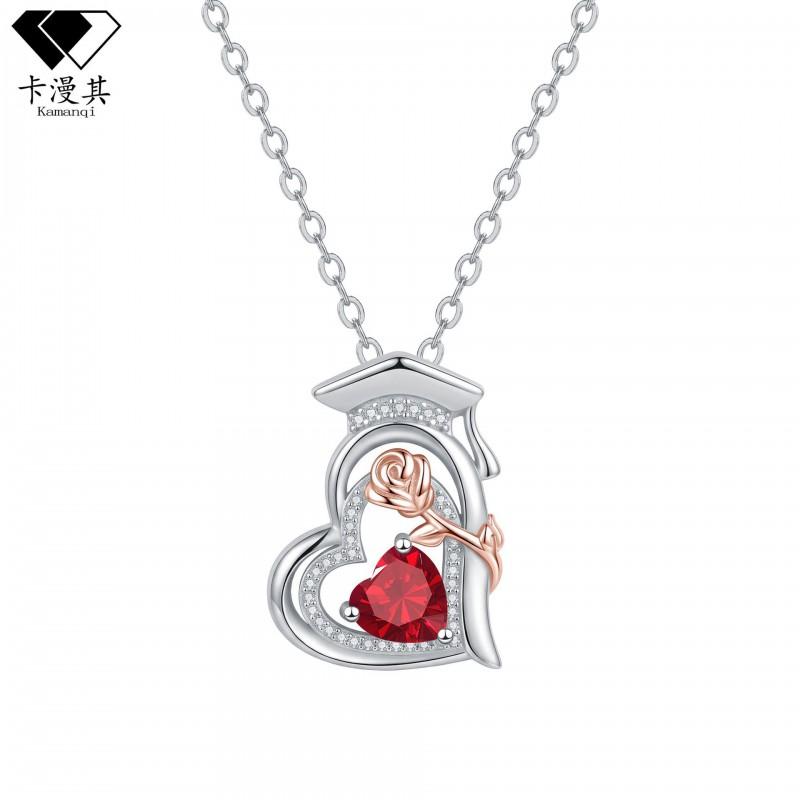 Rose Gold Plated Dual-Tone Crystal Pendant Necklace With Birthstone Women Elegant Clavicle Chain Graduation Gift