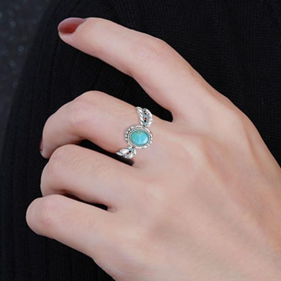 Ethnic Style Simple Statement Vintage Ring Women Turquoise Eagle Feather Ring Jewelry Accessaries