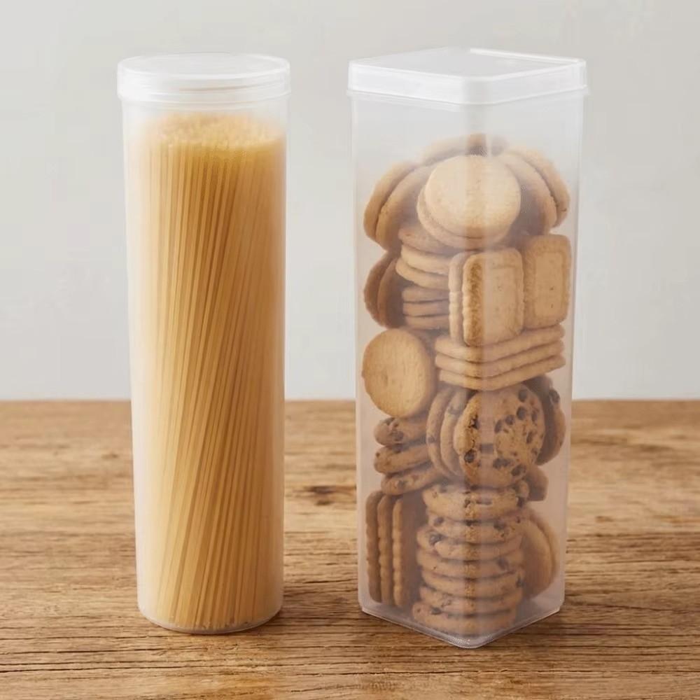 Plastic Food Storage Container Transparent Round and Rectangular Design Pantry Organizer Space Saving Cookie Storage Box