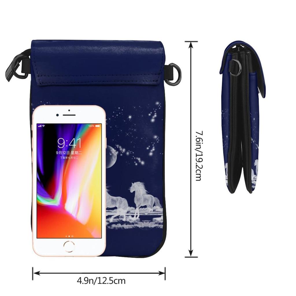 Starry and Moon Print Genuine Leather Smartphone Pouch Shoulder Thin Mini Pouch for Women and Popular Crossbody Bag [JMI] Horse, Sky, Star, Bag, Men,