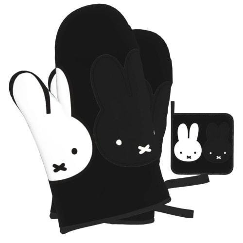 Miffy Heat-Resistant Pot Holders and Oven Mitts, Stylish and Cute Oven Mitts with Anti-Slip Scalding and Anti-Slip Design, Set of 3, Kitchen Mitts, He