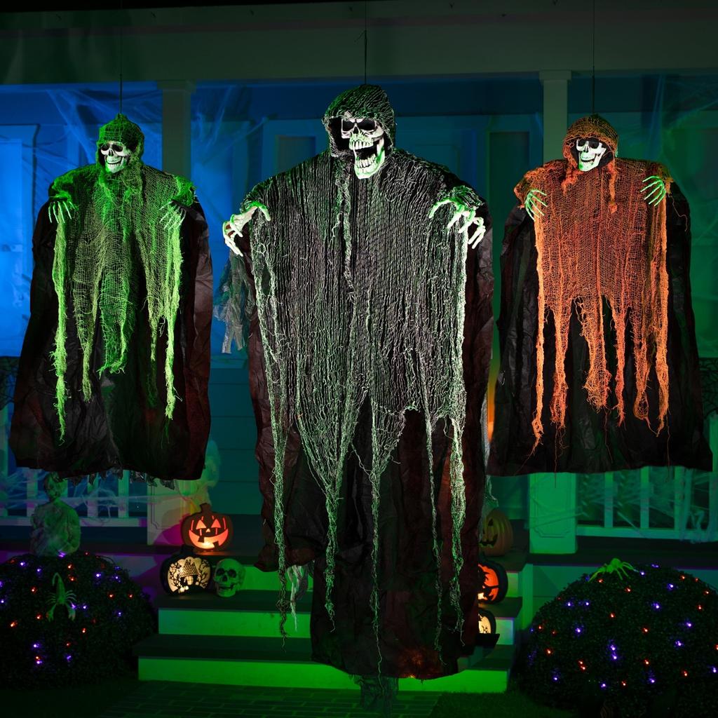 Joyfy 3 Pack Halloween Hanging Ghosts Scary Skeleton Ghosts Grim Reapers for Halloween Indoor Outdoor Yard Decorations