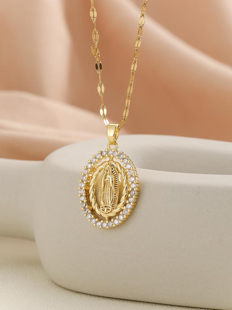 European and American Personalized Design with Micro Inlaid Zircon Santa Maria Series Necklaces In Colorful Religious Fashion
