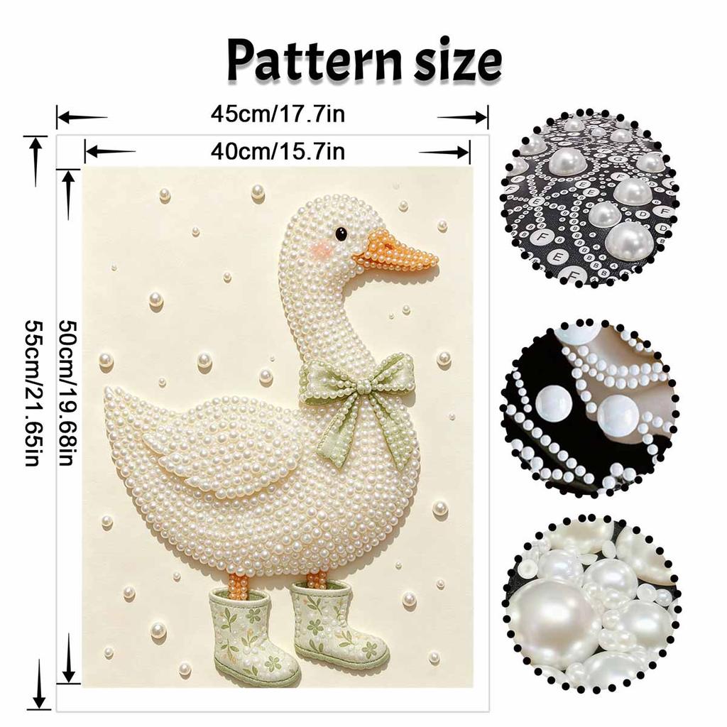 Creative DIY Framed Pearl Art Kit with Cute Duck in Rain Boots Pattern Sparkling Bead Canvas Ready to Display Relaxing Gift for Adults