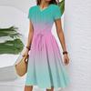 Damen Casual Farbverlauf Kurzarmkleid mit Taillengürtel Elegantes Rundhals-Sommerkleid in Midi-Länge