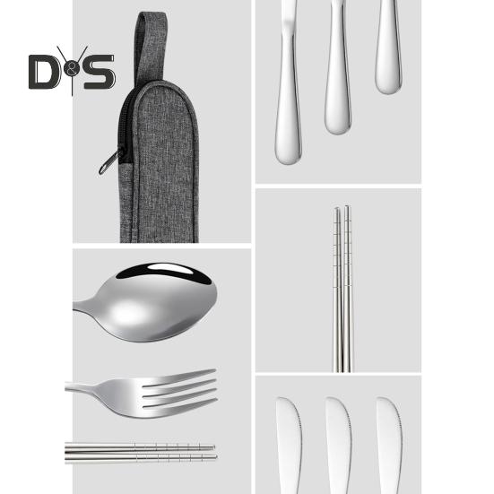 Stainless Steel Cutlery Set 4-Piece Retro Tableware Fork Spoon Chopsticks Knife with Storage Bag Mirror Polished Dishwasher Safe Cutlery Set for Home