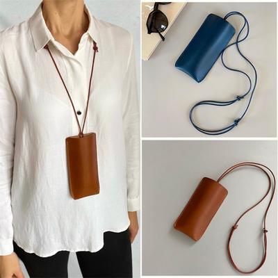 Adjustable Rope Chain Sunglasses Pouch PU Leather Hanging Sunglasses  Jewelry Accessories