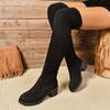 Fashion 2024Women Boots Winter Black Over The Knee Boots Comfort Lace Up High Heels Shoes Fashion Warm Round Toe Pleated Long Tube Boots