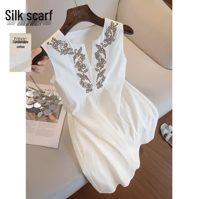 

Elegant Embroidered Sleeveless A-Line Vest Dress XL
