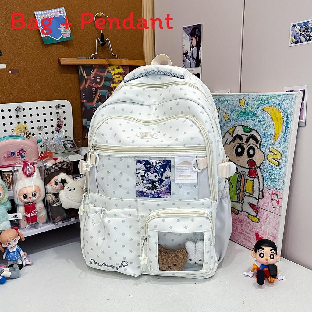 Cute Starry Pattern Girls Backpack With Nylon For School And Teens