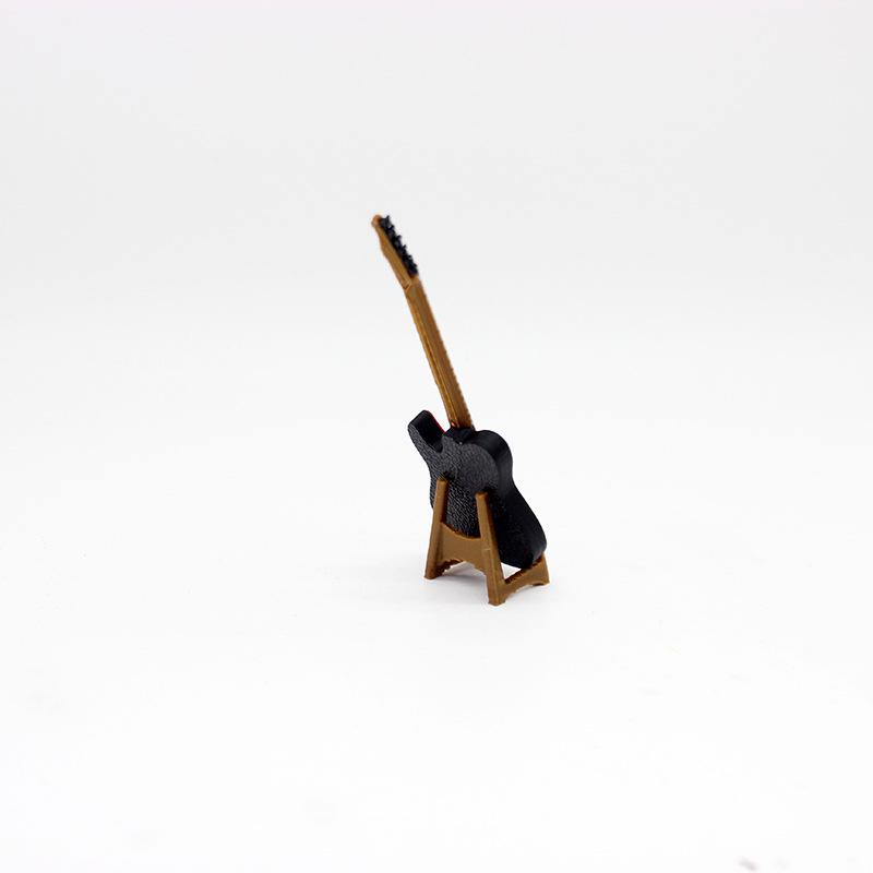 Miniature Dollhouse Electric Guitar with Stand - 1:12 Scale Model Instrument Decor