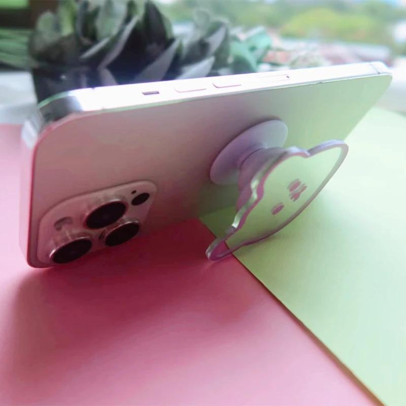 Support Magsafe pour iPhone Support Magnétique pour Téléphone Support Mignon en Forme d'Ours Poignée Télescopique Résine Dégradée Transparente Support Pliable