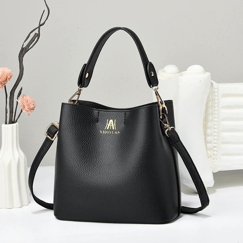 Women's Minimalist PU Leather Bucket Bag, Large Capacity Top Handle Crossbody Shoulder Purse with Adjustable Strap