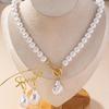 Women Bridal Jewelry Necklace Set 1Set Beaded Faux Pearls with Stud Earrings