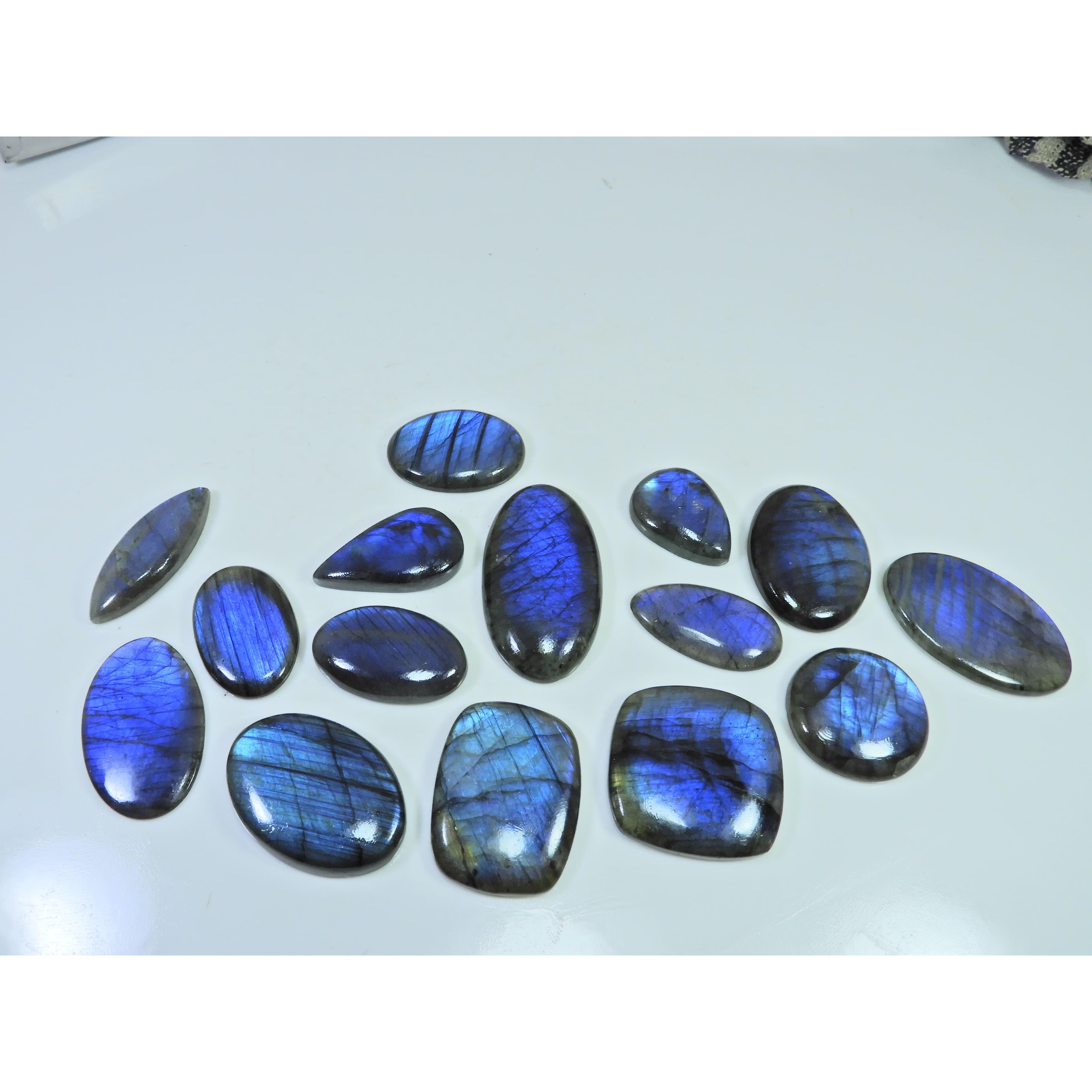 504Cts. Natural Blue Flash Labradorite Mix Cabochon Loose Gemstone 15Pcs Lot C-1816
