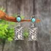 Bohemian Western-Style Alloy Square Plate Turquoise Drop Earrings for Women
