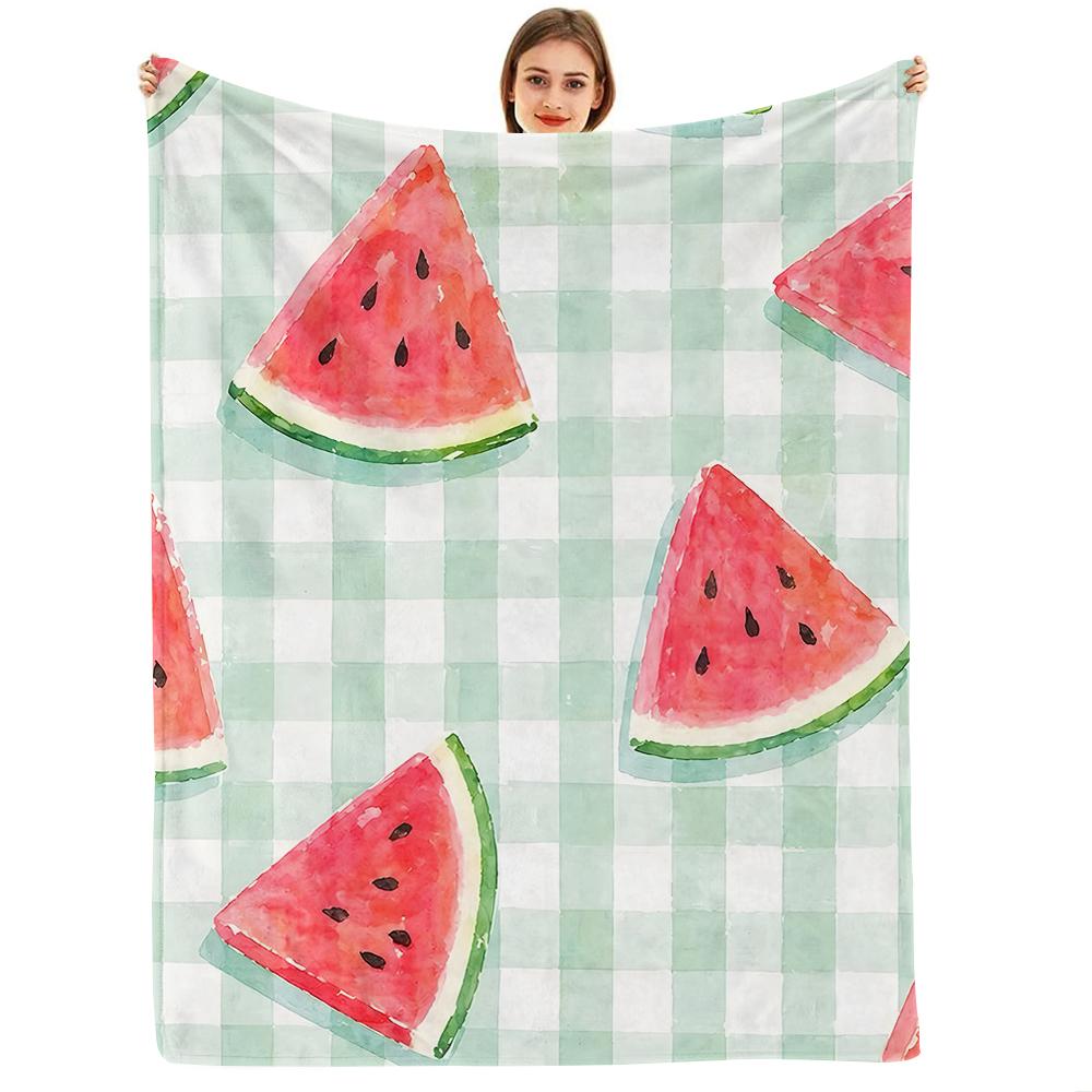 Gingham Orange Citrus Slice Anime Cartoon Flannel Blanket Soft Warm Throw for Bedroom Sofa Car Kids Holiday Gift