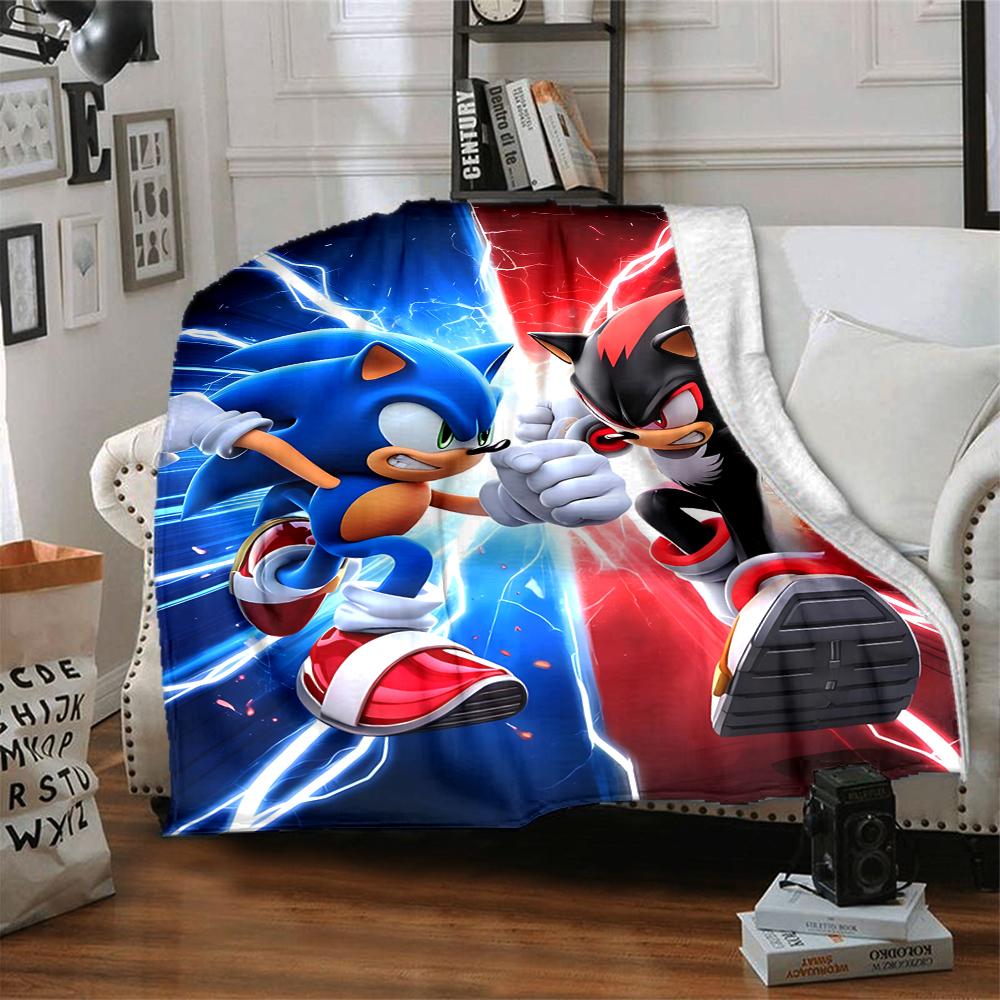 1Pc Sonic Vs Shadow Battle Flannel Blanket, Soft And Comfortable, Casual Warm, Camping Travel, Christmas, Halloween Xmas Gift. G156