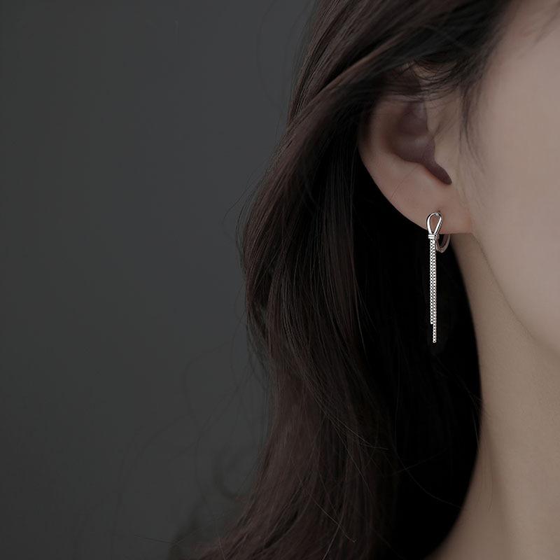 LByzHan 925 Silver Box Chain Tassel Hoop Earrings For Women Minimalist Wedding Jewelry Gift