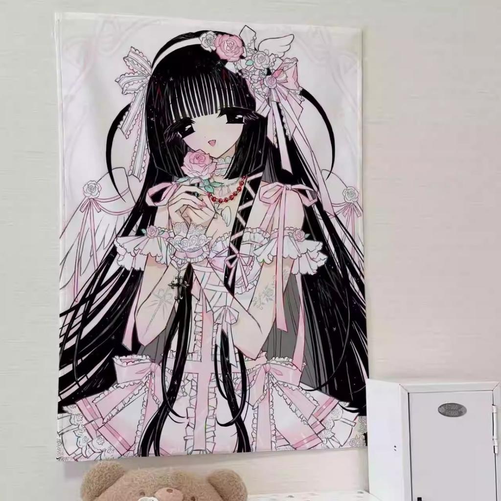 Cute Cat Rabbit Anime Tapestry Kawaii Lolita Maid Wall Decor Ins Style Dorm Bedroom Background Cloth Aesthetic Home Decoration