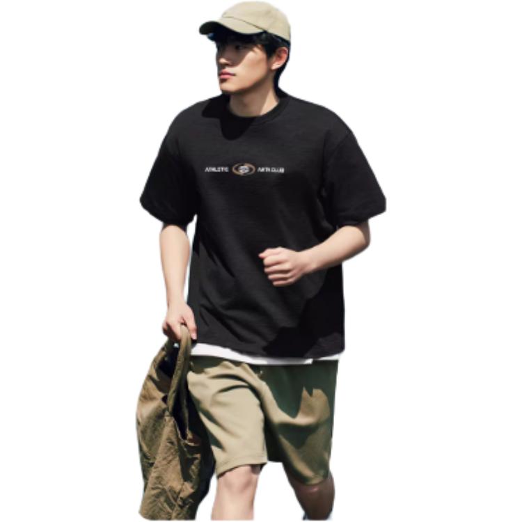 Anta Sports Lifestyle Series Letter Round Neck Breathable Versatile Loose Short Sleeve T-Shirt Men Tops Basic-Black 952528109-4