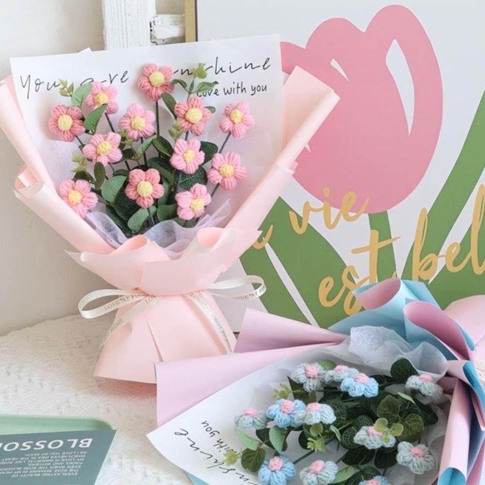 Soft Yarn Artificial Flower Arrangement Korean Style Crochet Daisy Flowers Wedding Party