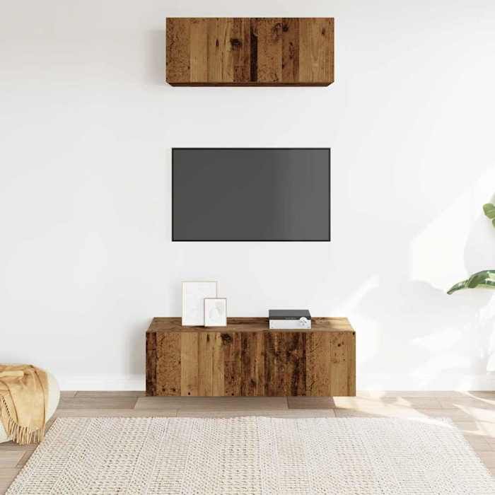 VidaXL Ensemble de meuble TV mural 2 pcs vieux bois bois d'ingénierie, meuble TV, meuble multimédia, console TV, meuble 3329005