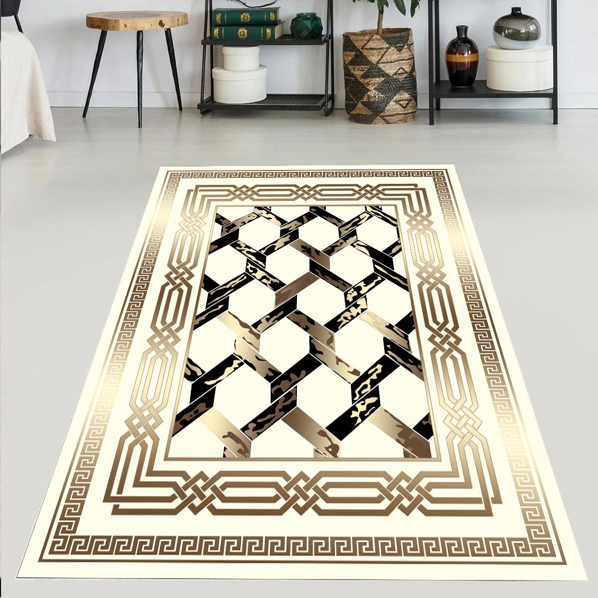 

EPeddler Home Modern Gold Silver Pattern Цифровая печать Моющаяся нескользящая точечная основа Новое поколение гостиной, кухни, входного ковра и бегунка 50 x 80