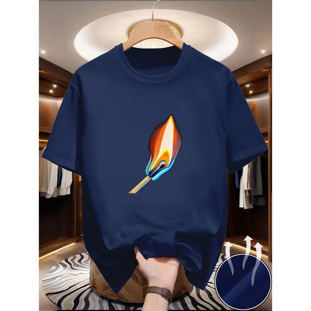 Single Men Top Round Neck Short-Sleeved T-Shirt Casual Style Sports Friendly Retro Slimming Creat