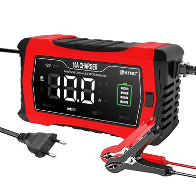 12V-24V 10A Battery Charger for Car ATV Truck Auto Power Lithium LiFePO4 AGM GEL SLA Wet Dry Lead-Acid Battery Pulse Repair