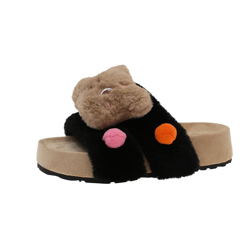 Cute Cartoon Bear Bag Head Slippers 2025 Summer and Autumn New Wear Versatile Stepping On Shit Feeling Thick Bottom Two Wear Cotton Slippers