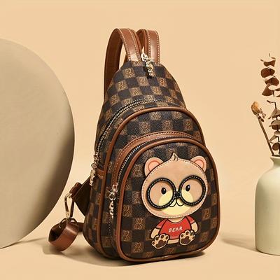 Süße Brusttasche mit Bärenmotiv, trendige Sing-Bag aus Kunstleder, Umhängetasche für Damen im Freien