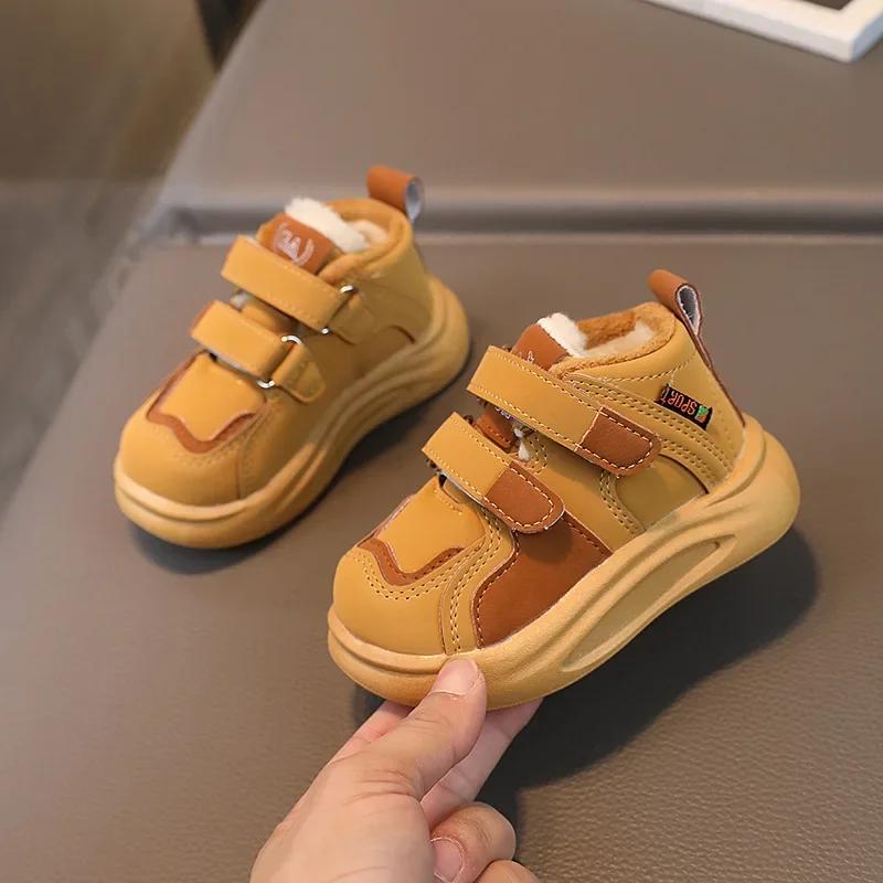 Velvet Children's Sneakers Winter Beige Girls' Soft-soled Baby tenis Shoes Kids Brown Boys' Casual Shoes Flat Heels I06249