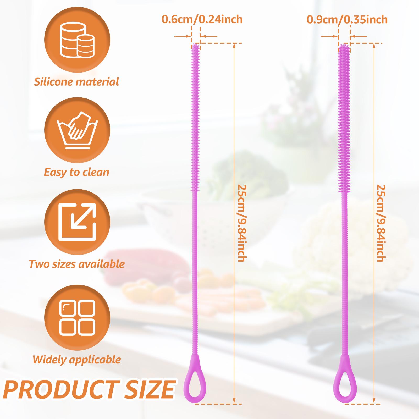 

2 Pcs 6mm and 9mm Silicone Straw Brushes Reusable Straws Deep Cleaning Brush Long Handle Pacifier Brush for Clearing Glass 2pcs фиолетовый