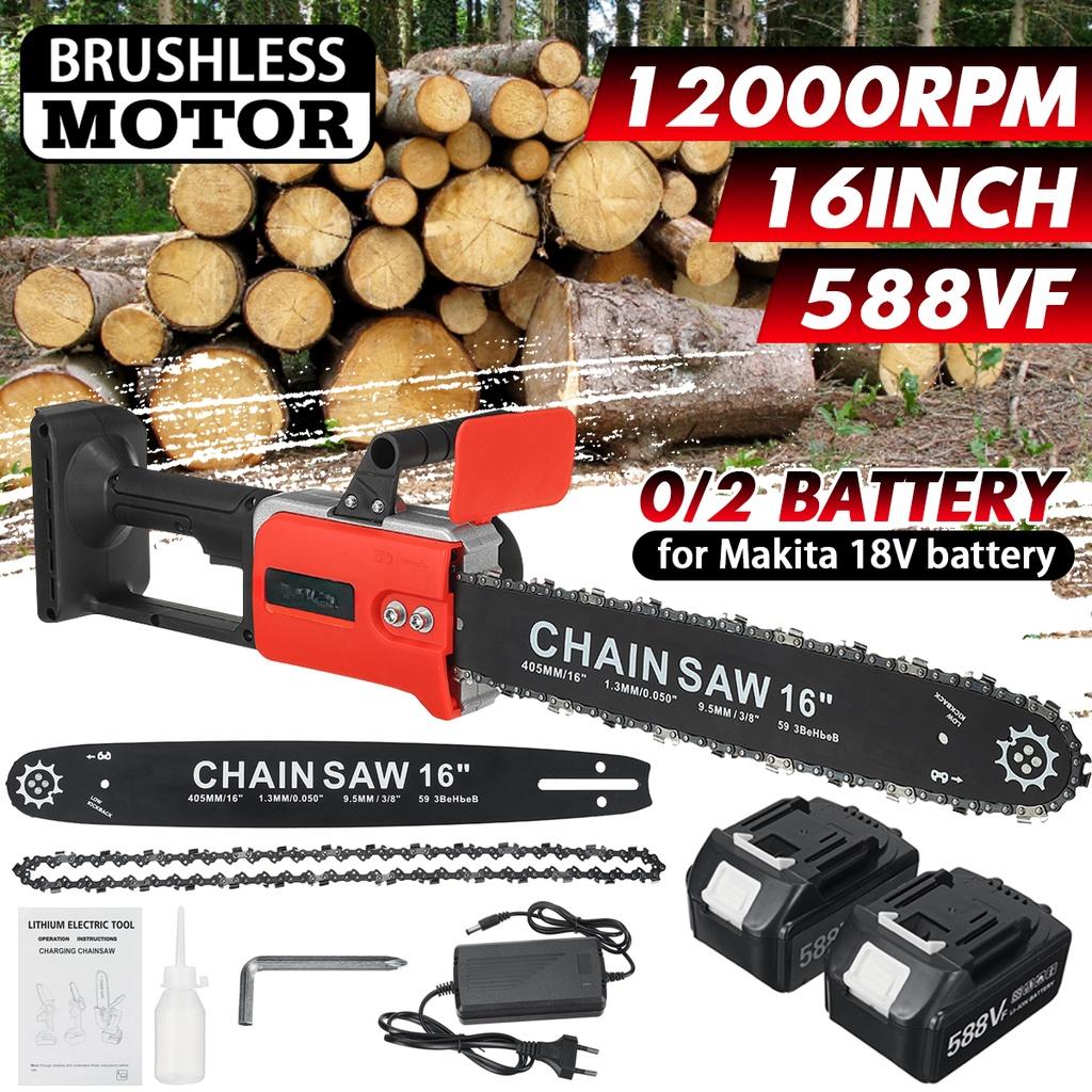 588VF 16 Inch Electric Chainsaw Cordless 2 Battery HighPowerful Motor Garden Woodworking Cutting Tool For Battery