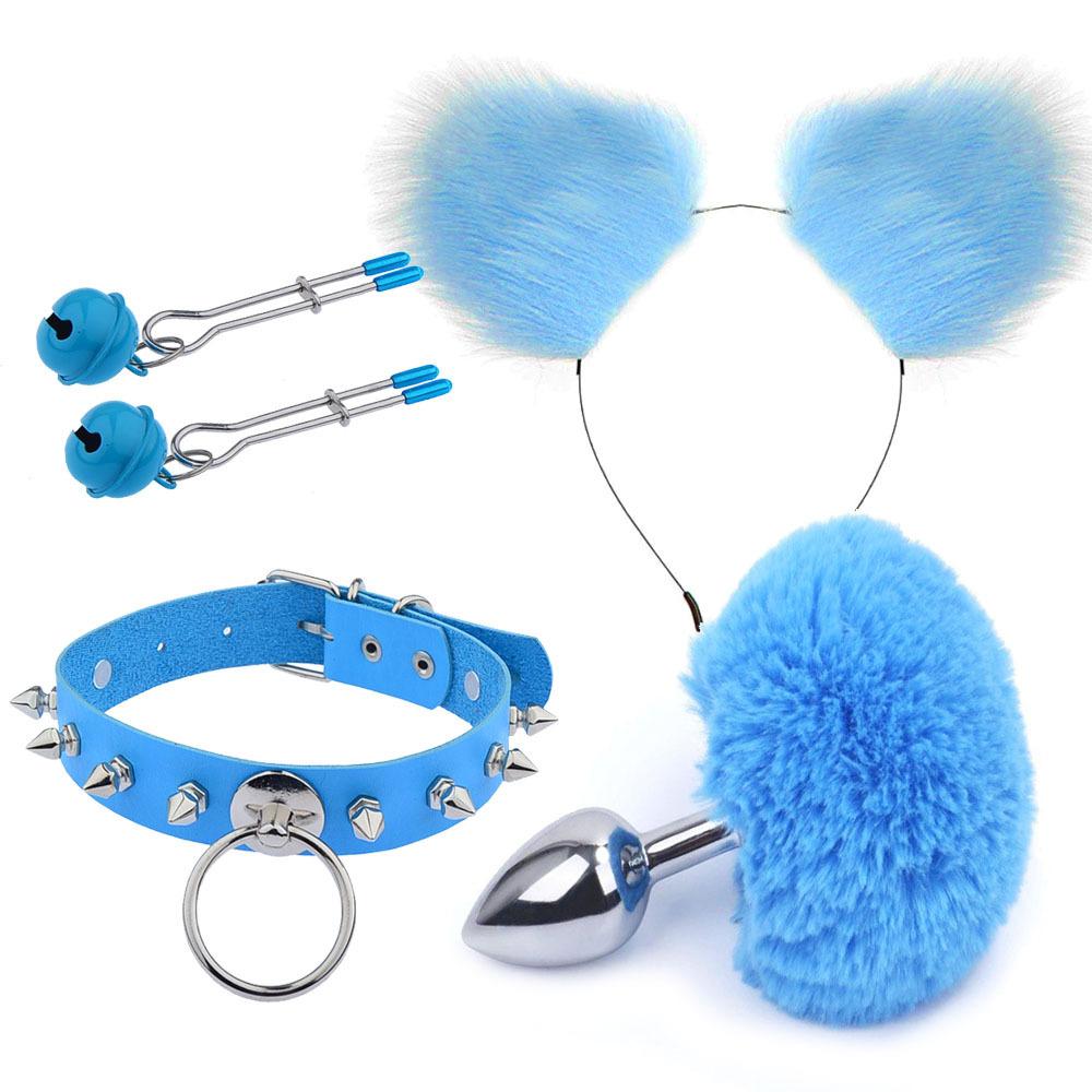 Sexy Ears Barrettes Nipple Clamp Sex Product Men's and Women's Appliances Sex Product SM Metal Sexy Suit Fox Tail