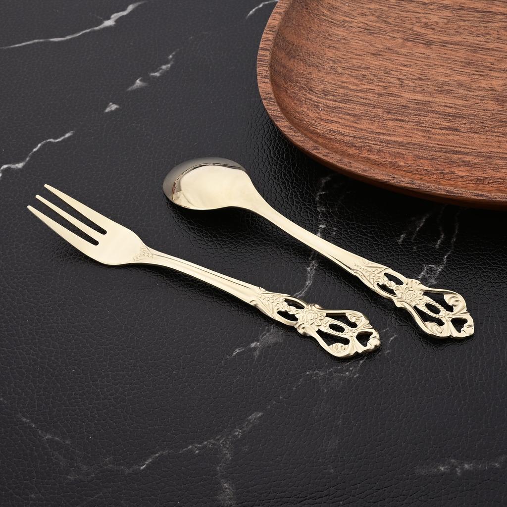 16Pcs Stainless Steel Teaspoon and Fruit Fork Set Afternoon Tea Small Dessert Spoon Fork Kitchen Tableware Western Style Dinnerware