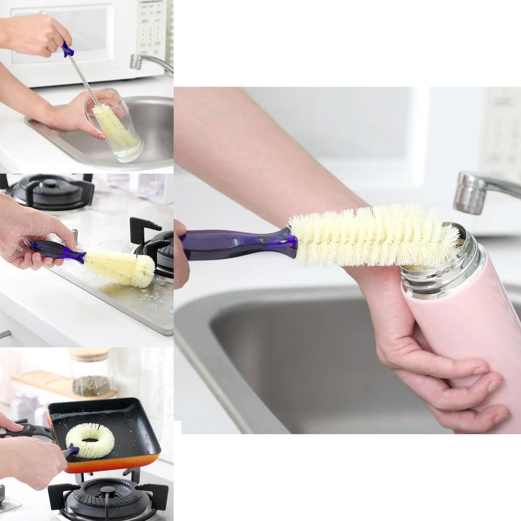 Long Handle Vase Cleaning Brush With Dense Bristles And Curved Design