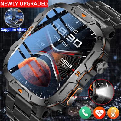 2025 New Military Grade Smart Watch Men 1.96" AMOLED Screen 5ATM Waterproof Sports Fitness Tracker BT Call Smartwatch For Xiaomi