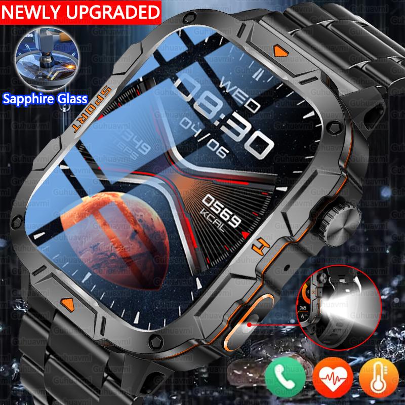 2025 New Military Grade Smart Watch Men 1.96" AMOLED Screen 5ATM Waterproof Sports Fitness Tracker BT Call Smartwatch For Xiaomi
