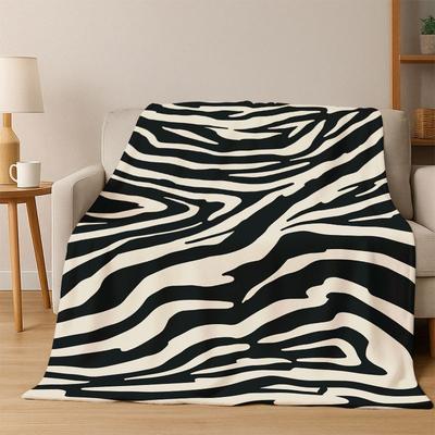 Black White Zebra Stripe Flannel Blanket Soft Warm Blanket Throw Blanket for Bedroom Living Room Bed Travel Camping Picnic Gift