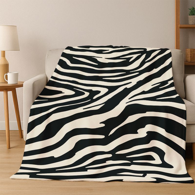 Monika Chen Unisex Black/White Zebra Stripe Flannel Blanket Soft Warm Blanket Throw Blanket For Bedroom Living Room Bed Travel Camping Picnic Gift