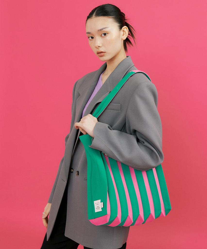 Pleatsmama Zweifach-Shopper Tasche Rosa Grün