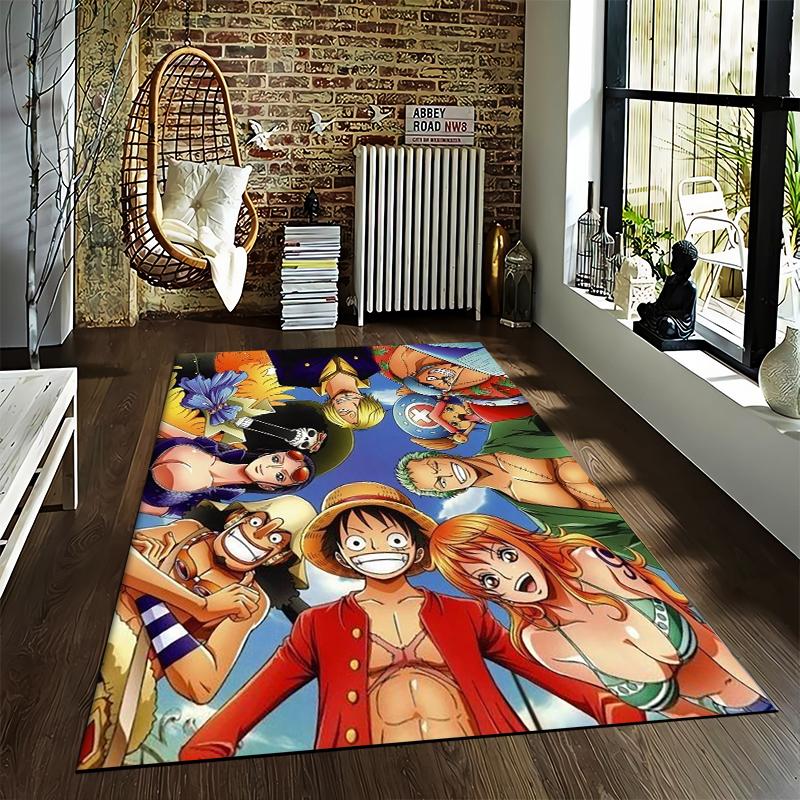 Anime Style Carpet with Colorful Characters and Tropical Theme Suitable for Use As an Anti-slip for Living Room Bedroom Sofas