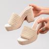 High Heeled Slippers Women's Hemp Rope Wedge Heel Thick Soled Sandals Woven Grass Rope Slippers Waterproof Platform High Heels