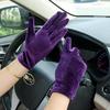 Women's Gold Velvet Etiquette Gloves - Knitted Warm Five-Finger Design for Autumn and Winter