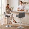 Set of 2 Swivel Bar Stools In Velvet with Adjustable Height, Footrest, Backrest, Metal Base, Gray